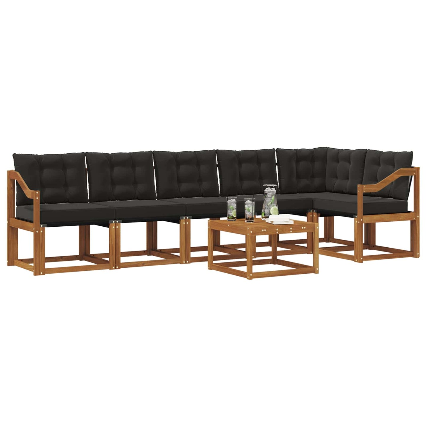 Set di divani da esterno con cuscino 7 pcs Naturale e Nero