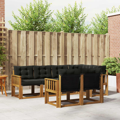 Set di divani da esterno con cuscino 7 pcs Naturale e Nero