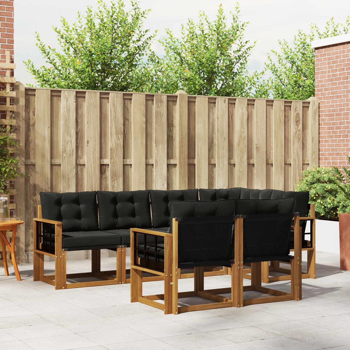 Set di divani da esterno con cuscino 7 pcs Naturale e Nero