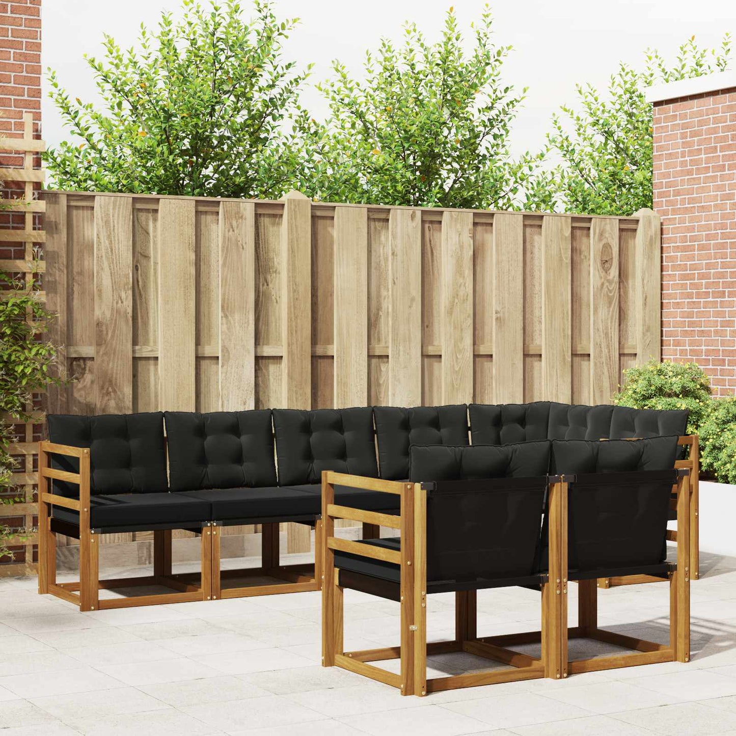 Set di divani da esterno con cuscino 8 pcs Naturale e Nero