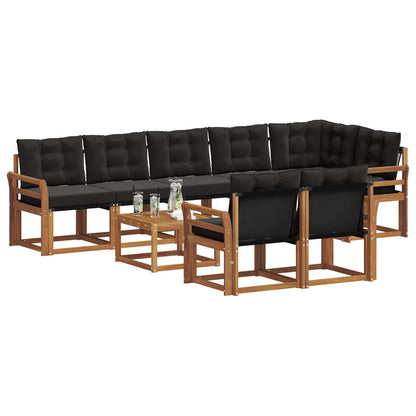 Set di divani da esterno con cuscino 9 pcs Naturale e Nero