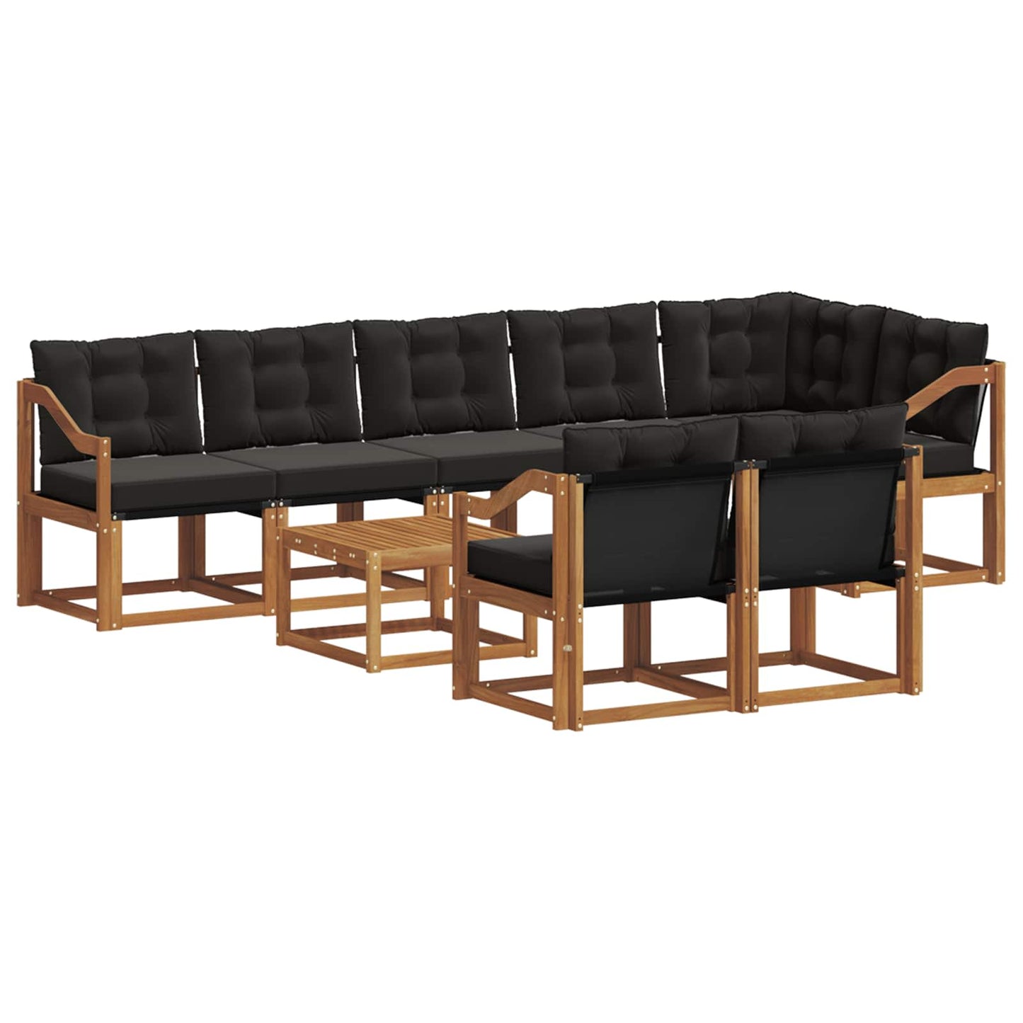 Set di divani da esterno con cuscino 9 pcs Naturale e Nero