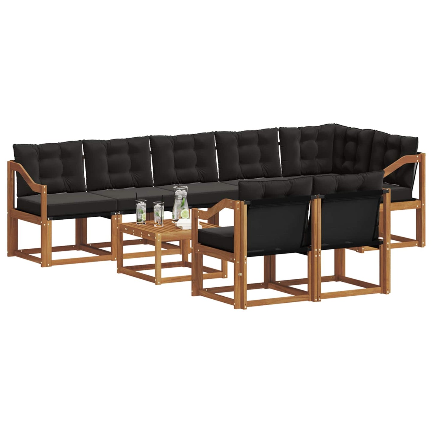 Set di divani da esterno con cuscino 9 pcs Naturale e Nero