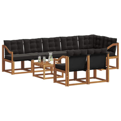 Set di divani da esterno con cuscino 9 pcs Naturale e Nero