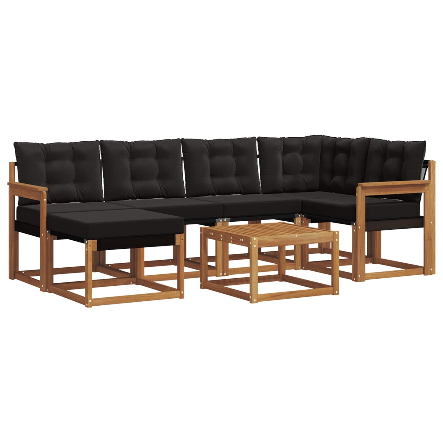 Set di divani da esterno con cuscino 7 pcs Naturale e Nero