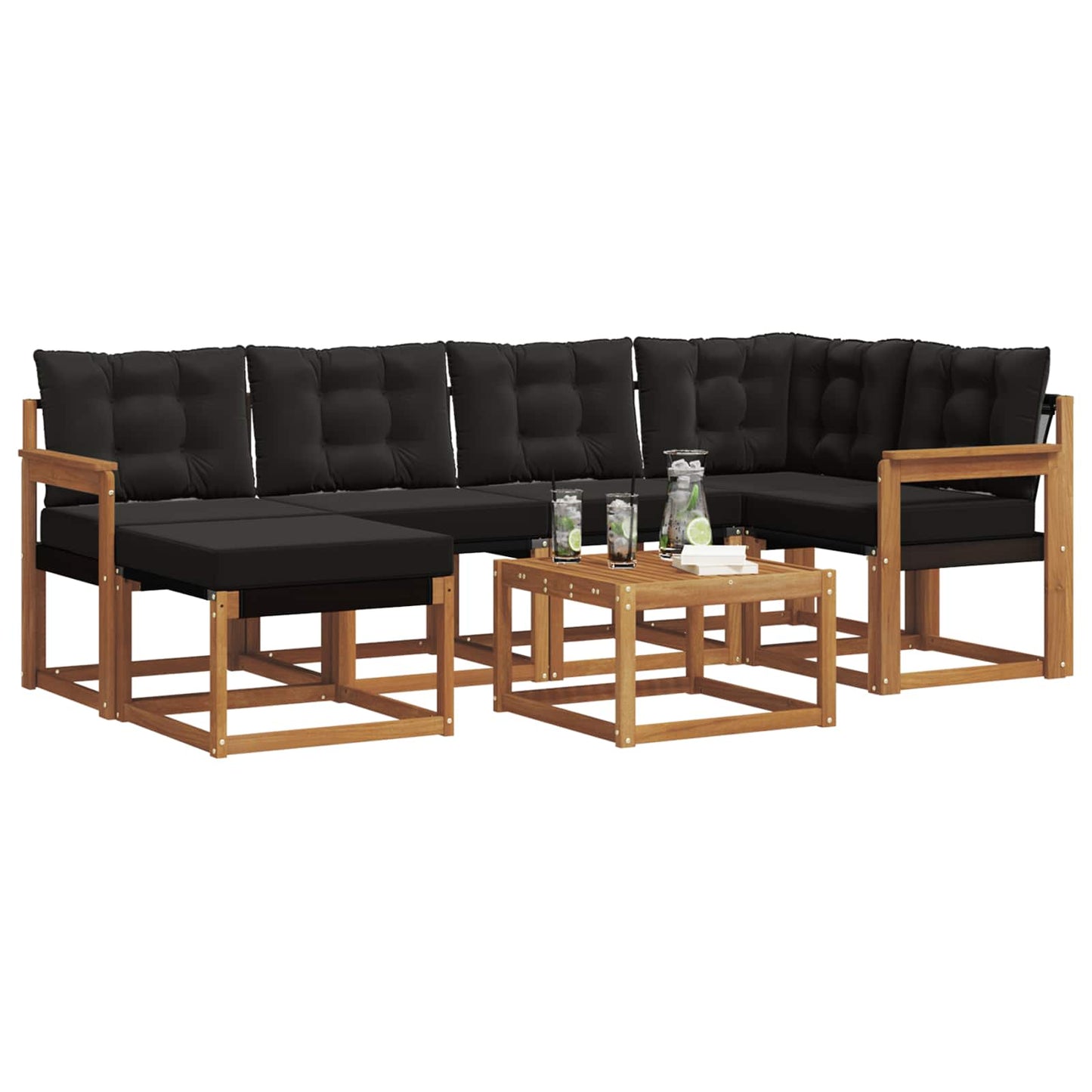 Set di divani da esterno con cuscino 7 pcs Naturale e Nero