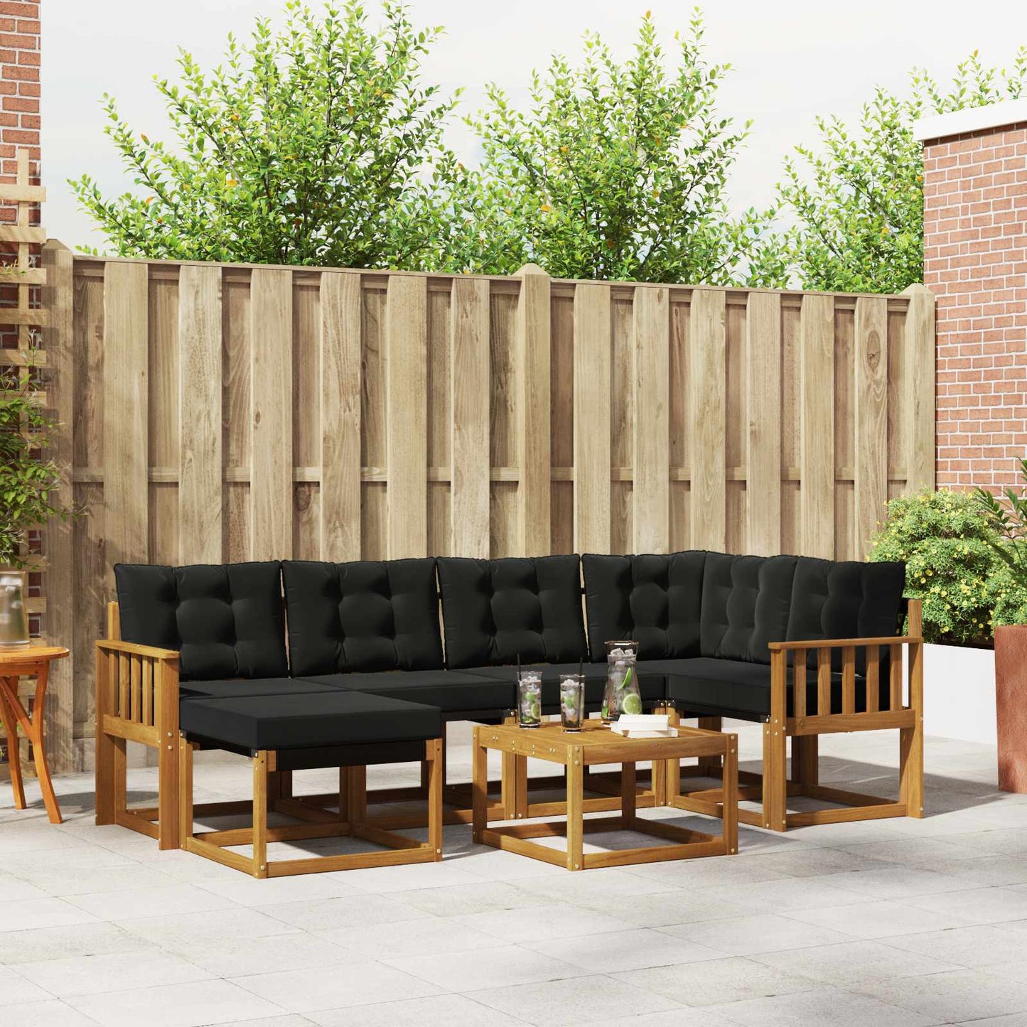 Set di divani da esterno con cuscino 7 pcs Naturale e Nero