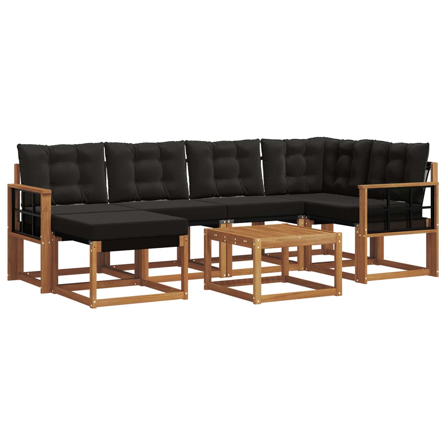 Set di divani da esterno con cuscino 7 pcs Naturale e Nero