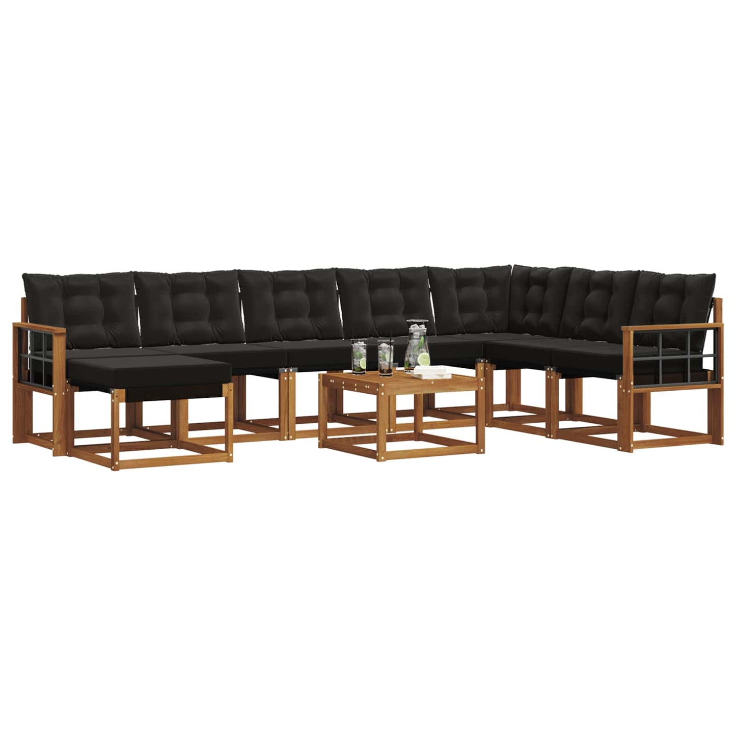 Set di divani da esterno con cuscino 9 pcs Naturale e Nero