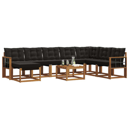 Set di divani da esterno con cuscino 9 pcs Naturale e Nero