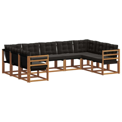 Set di divani da esterno con cuscino 9 pcs Naturale e Nero