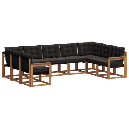 Set di divani da esterno con cuscino 9 pcs Naturale e Nero
