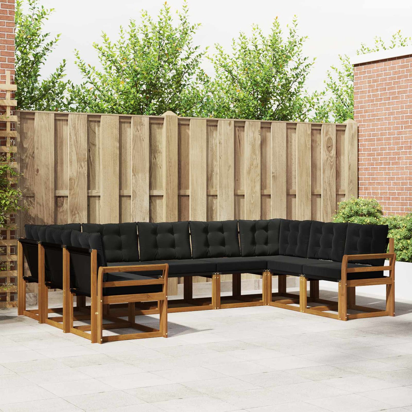 Set di divani da esterno con cuscino 9 pcs Naturale e Nero