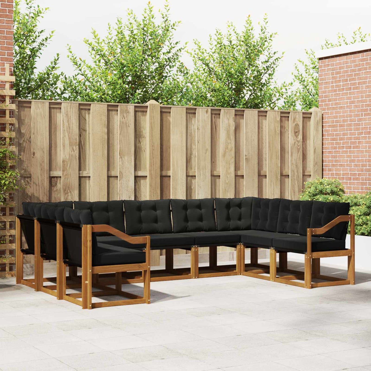 Set di divani da esterno con cuscino 9 pcs Naturale e Nero