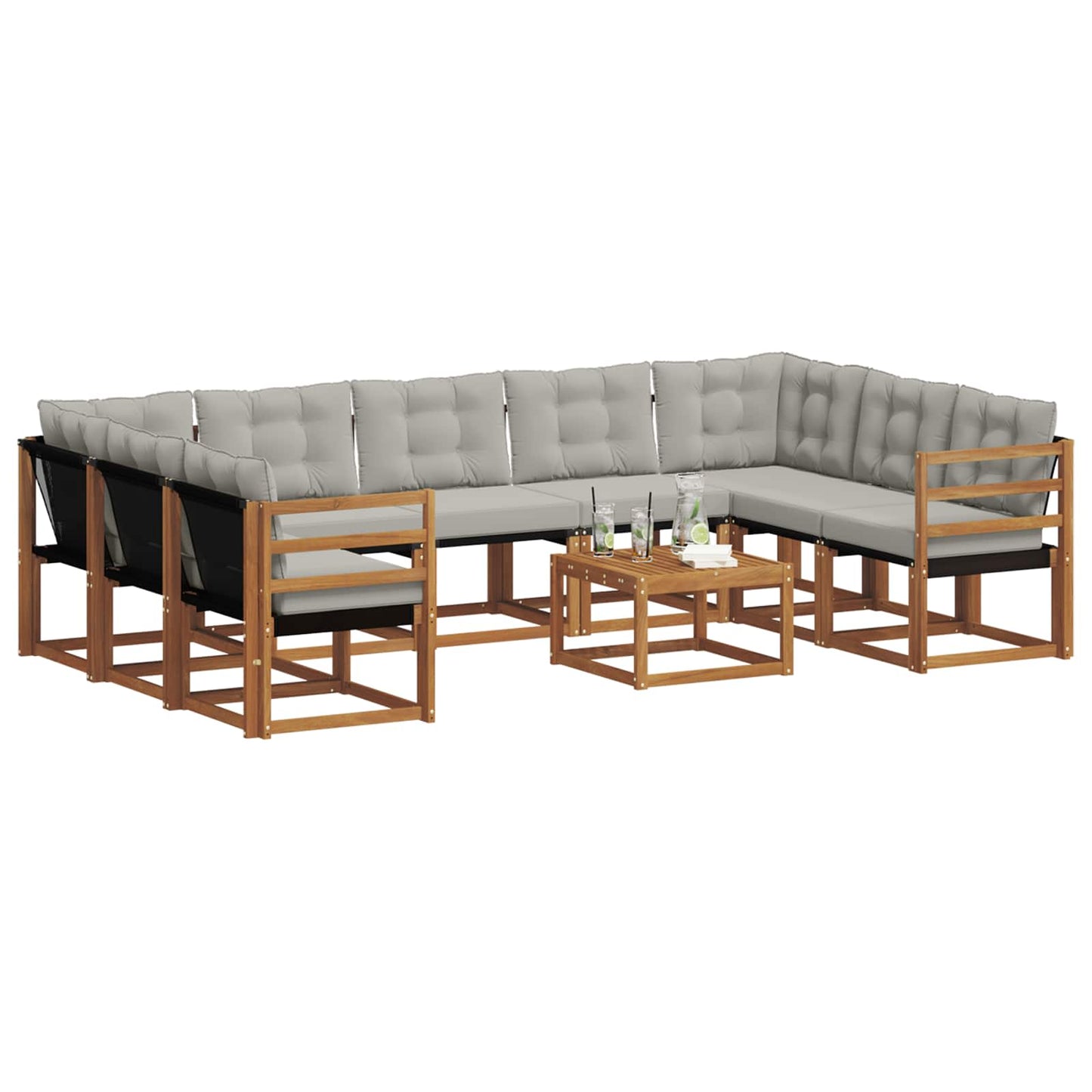 Set di divani da esterno 10 pcs Grigio Naturale e Chiaro