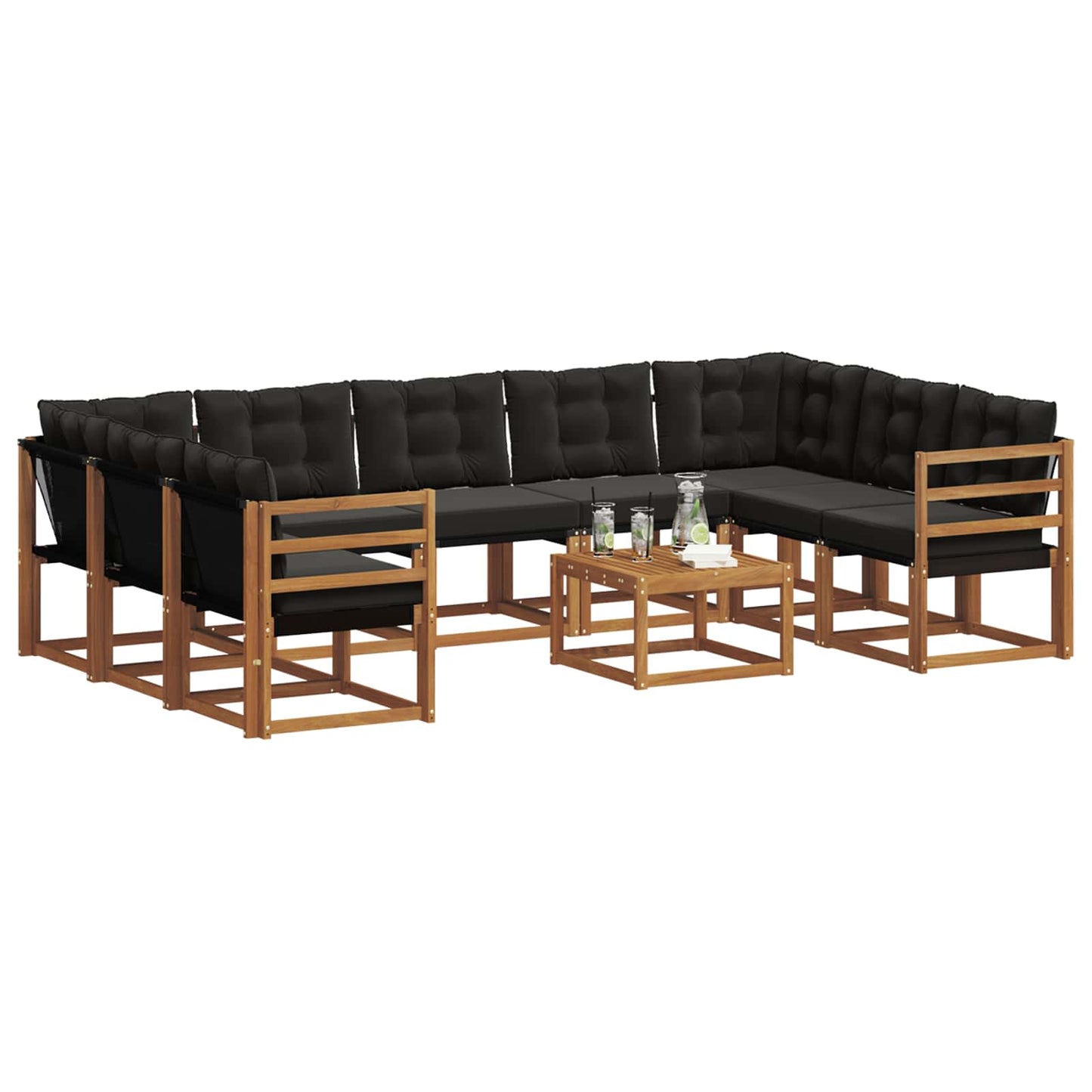 Set di divani da esterno con cuscino 10 pcs Naturale e Nero