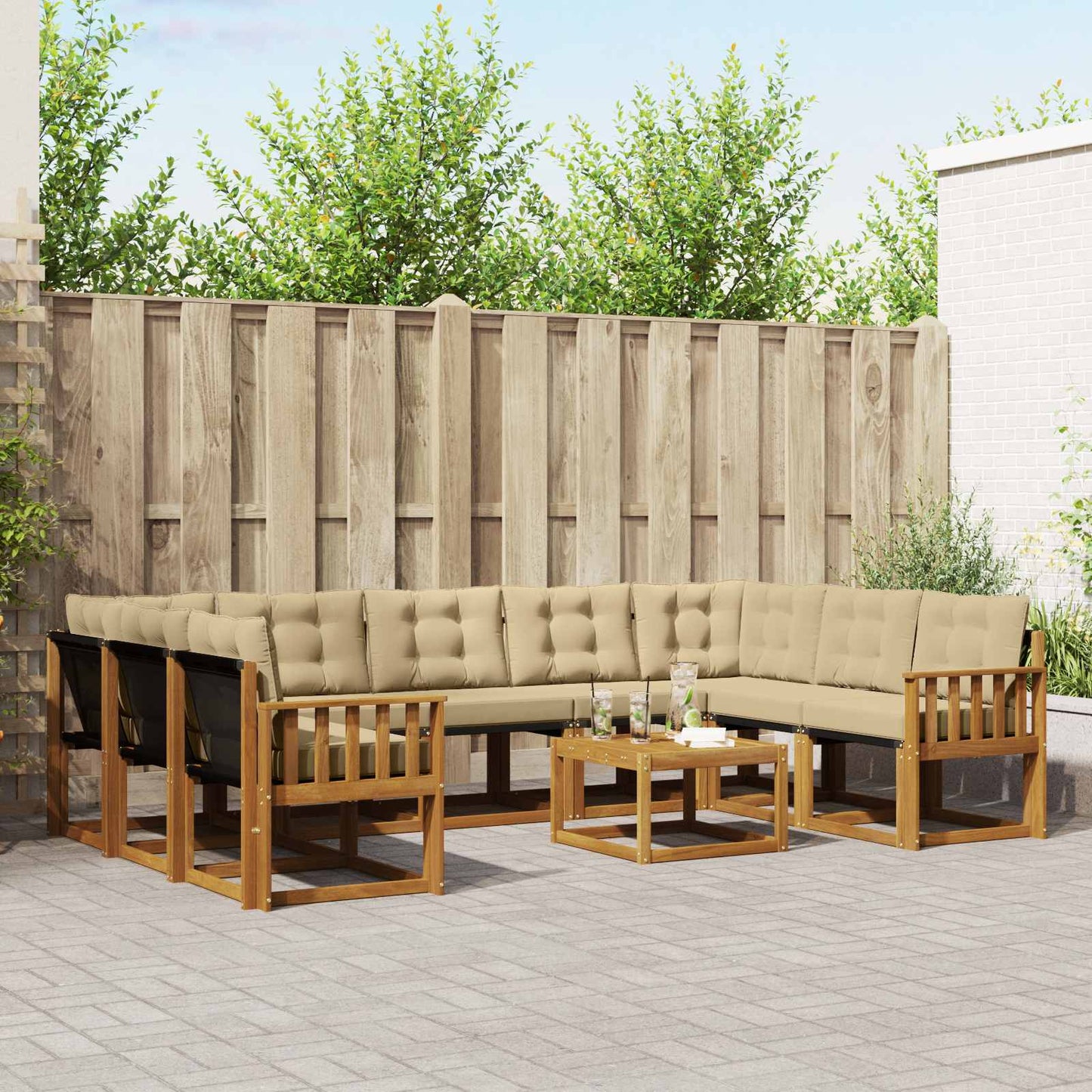 Set di divani da esterno con cuscino 10 pcs Naturale e Beige