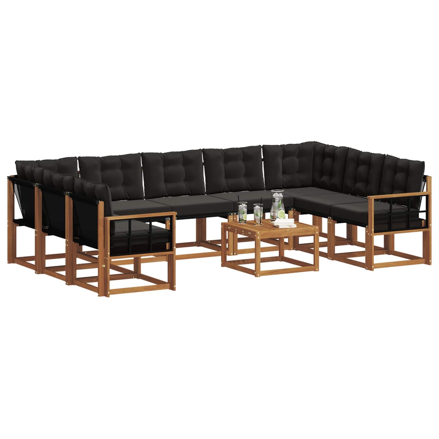 Set di divani da esterno con cuscino 10 pcs Naturale e Nero