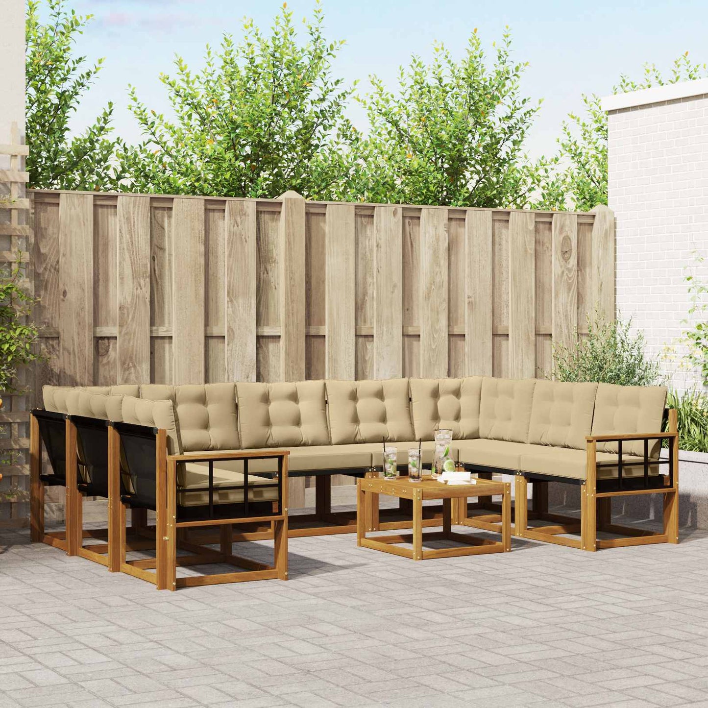 Set di divani da esterno con cuscino 10 pcs Naturale e Beige
