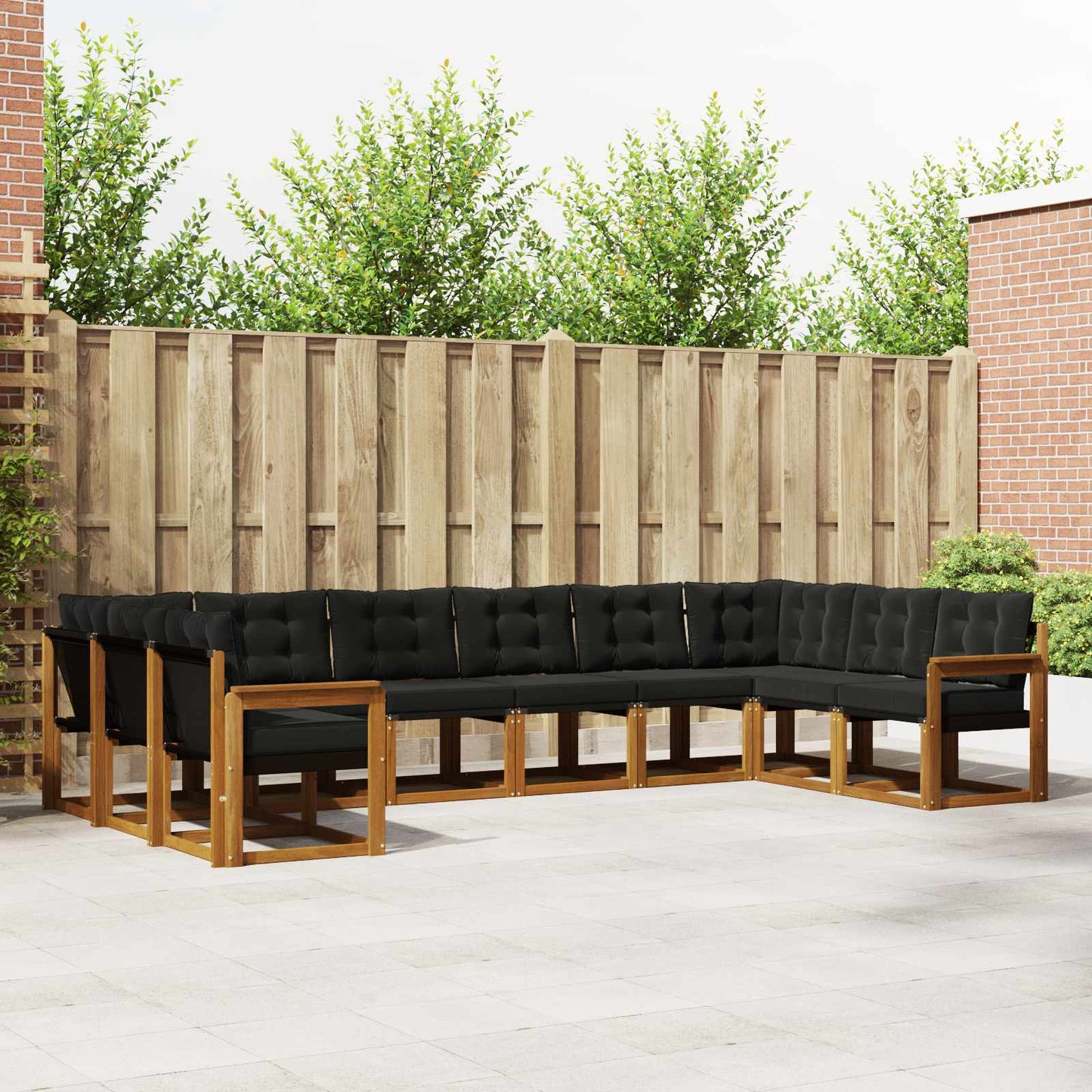 Set di divani da esterno con cuscino 10 pcs Naturale e Nero