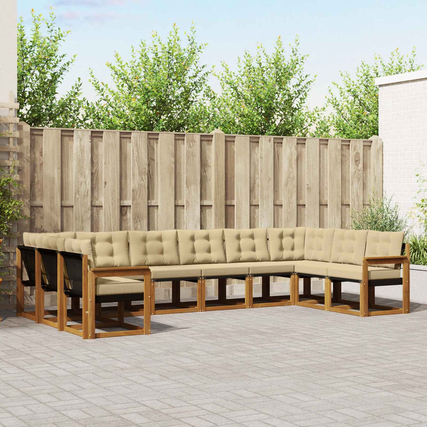 Set di divani da esterno con cuscino 10 pcs Naturale e Beige