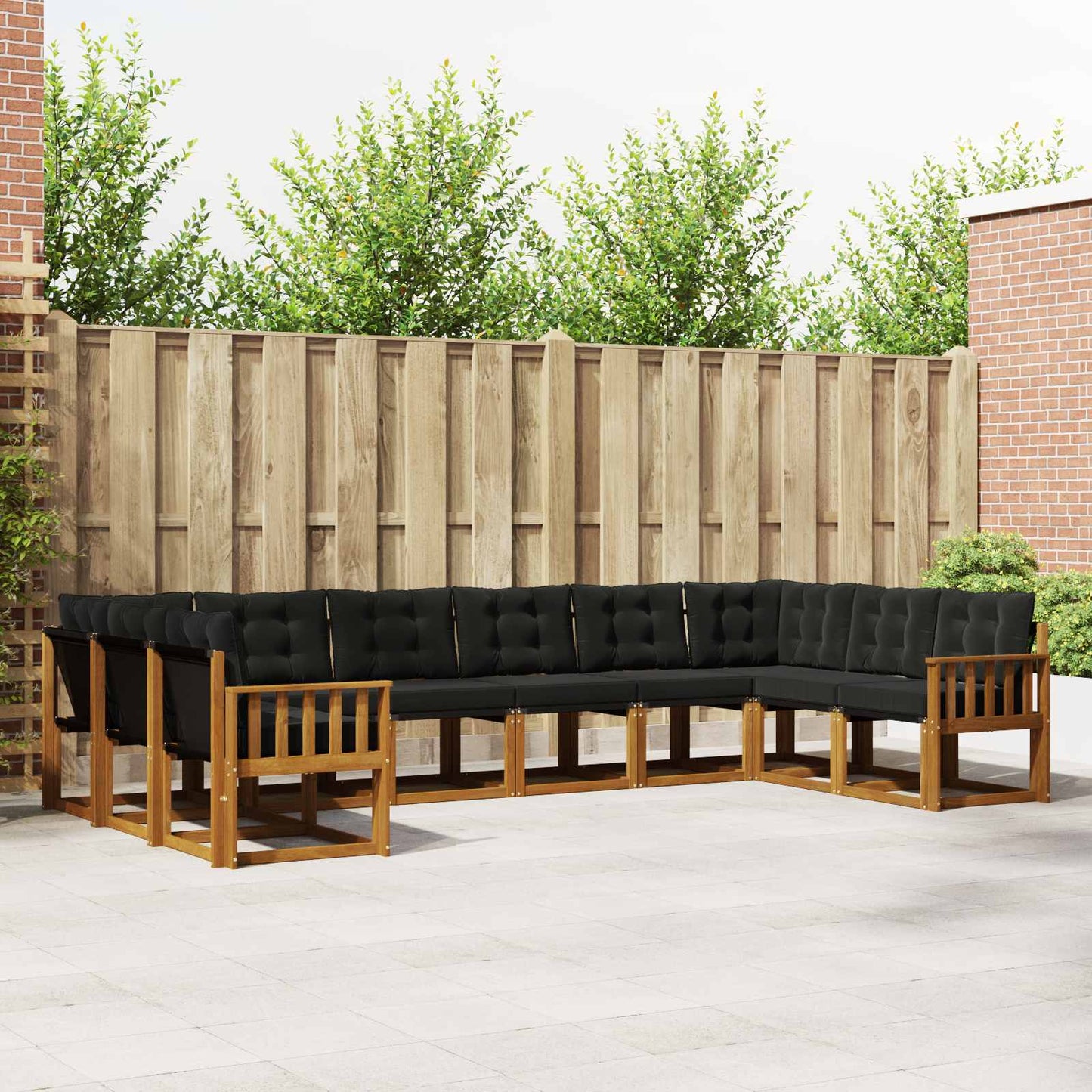 Set di divani da esterno con cuscino 10 pcs Naturale e Nero