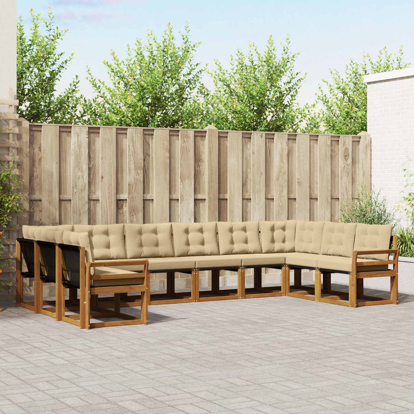 Set di divani da esterno con cuscino 10 pcs Naturale e Beige