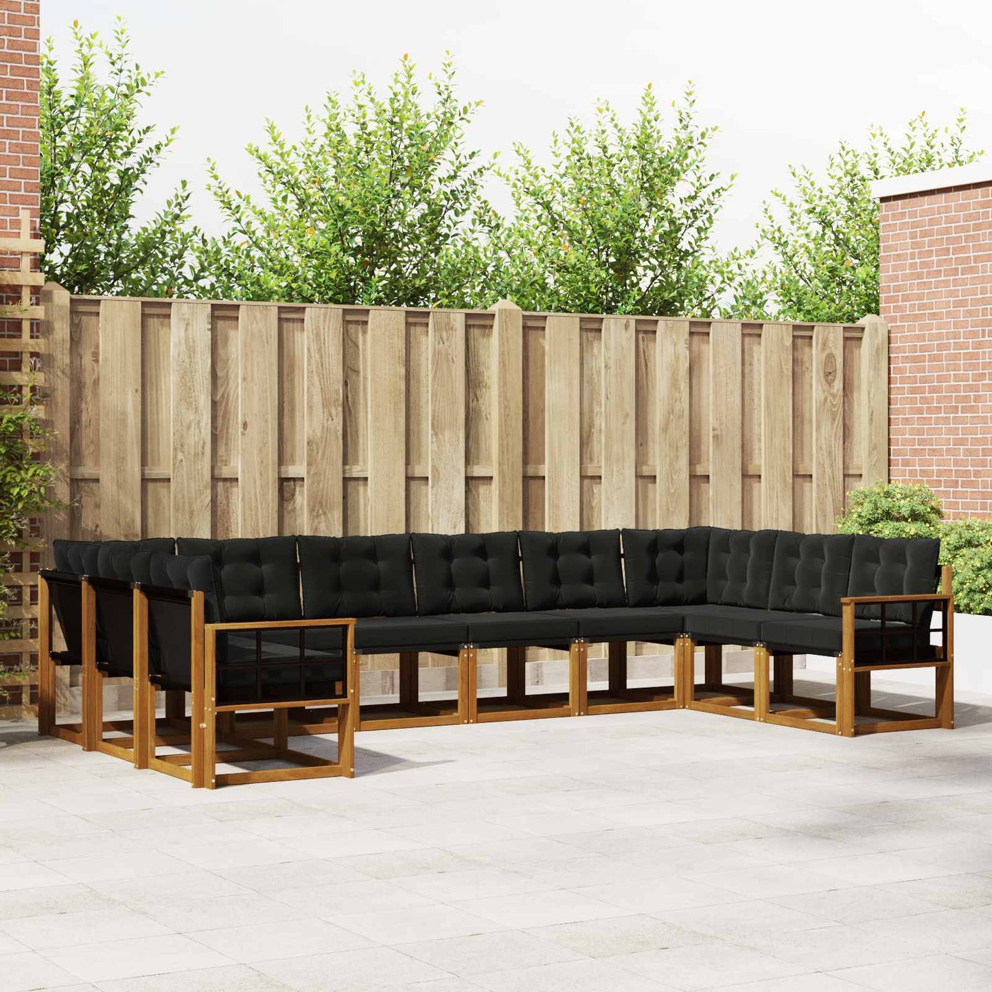 Set di divani da esterno con cuscino 10 pcs Naturale e Nero