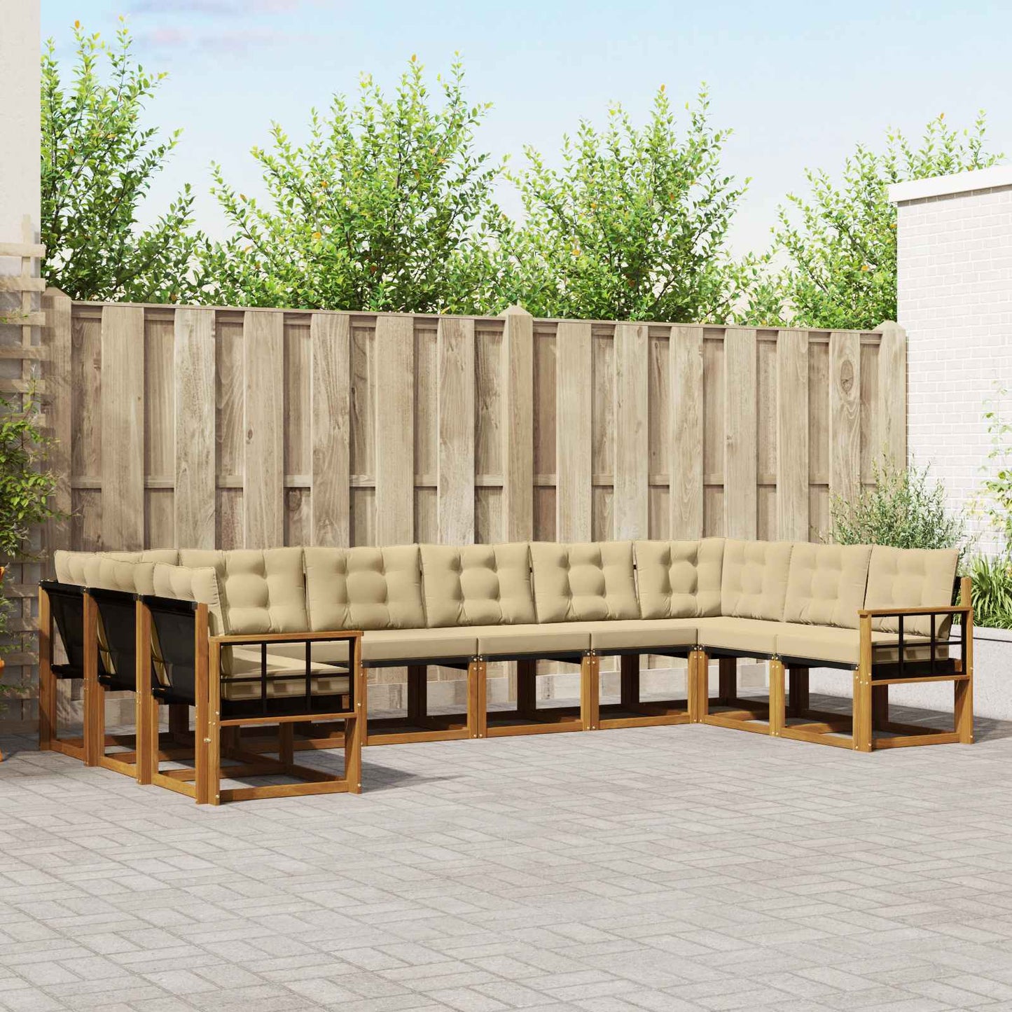 Set di divani da esterno con cuscino 10 pcs Naturale e Beige