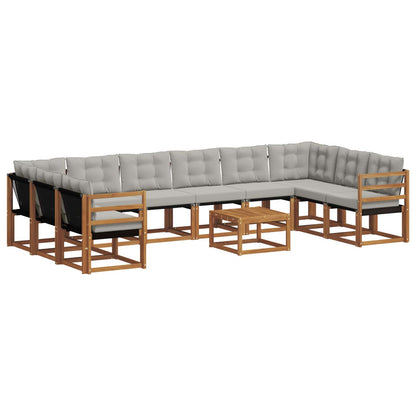 Set di divani da esterno 11 pcs Grigio Naturale e Chiaro