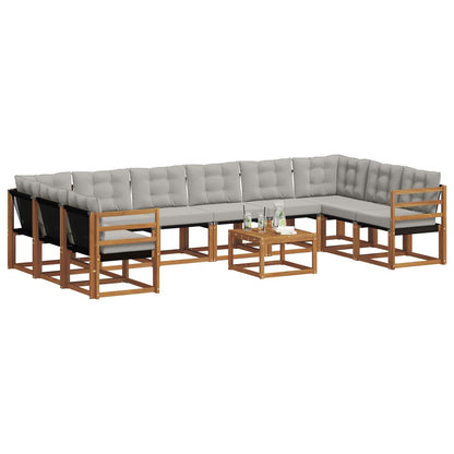 Set di divani da esterno 11 pcs Grigio Naturale e Chiaro