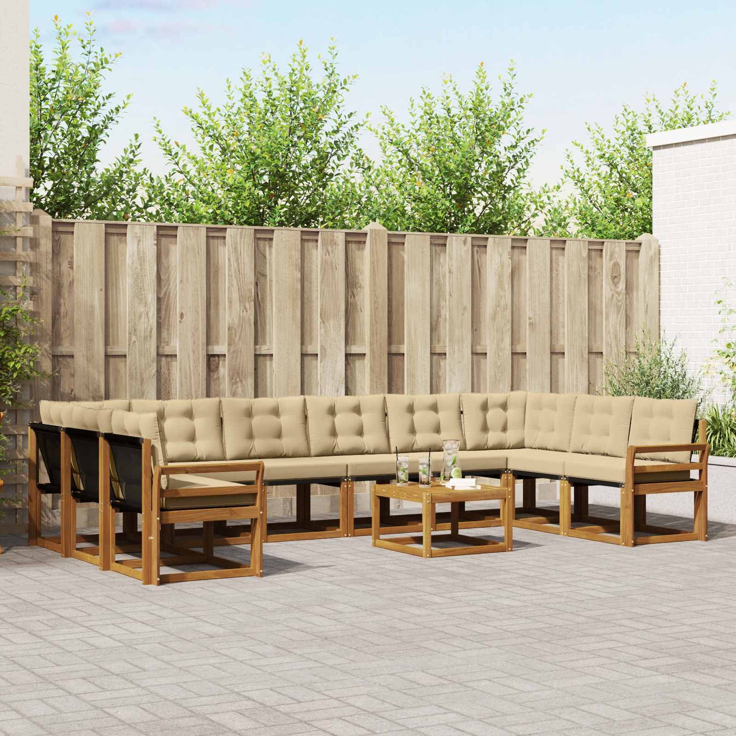Set di divani da esterno con cuscino 11 pcs Naturale e Beige