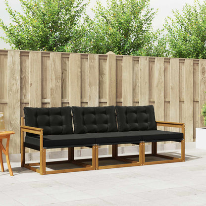Set di divani da esterno con cuscino 3 pcs Naturale e Nero