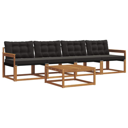Set di divani da esterno con cuscino 5 pcs Naturale e Nero