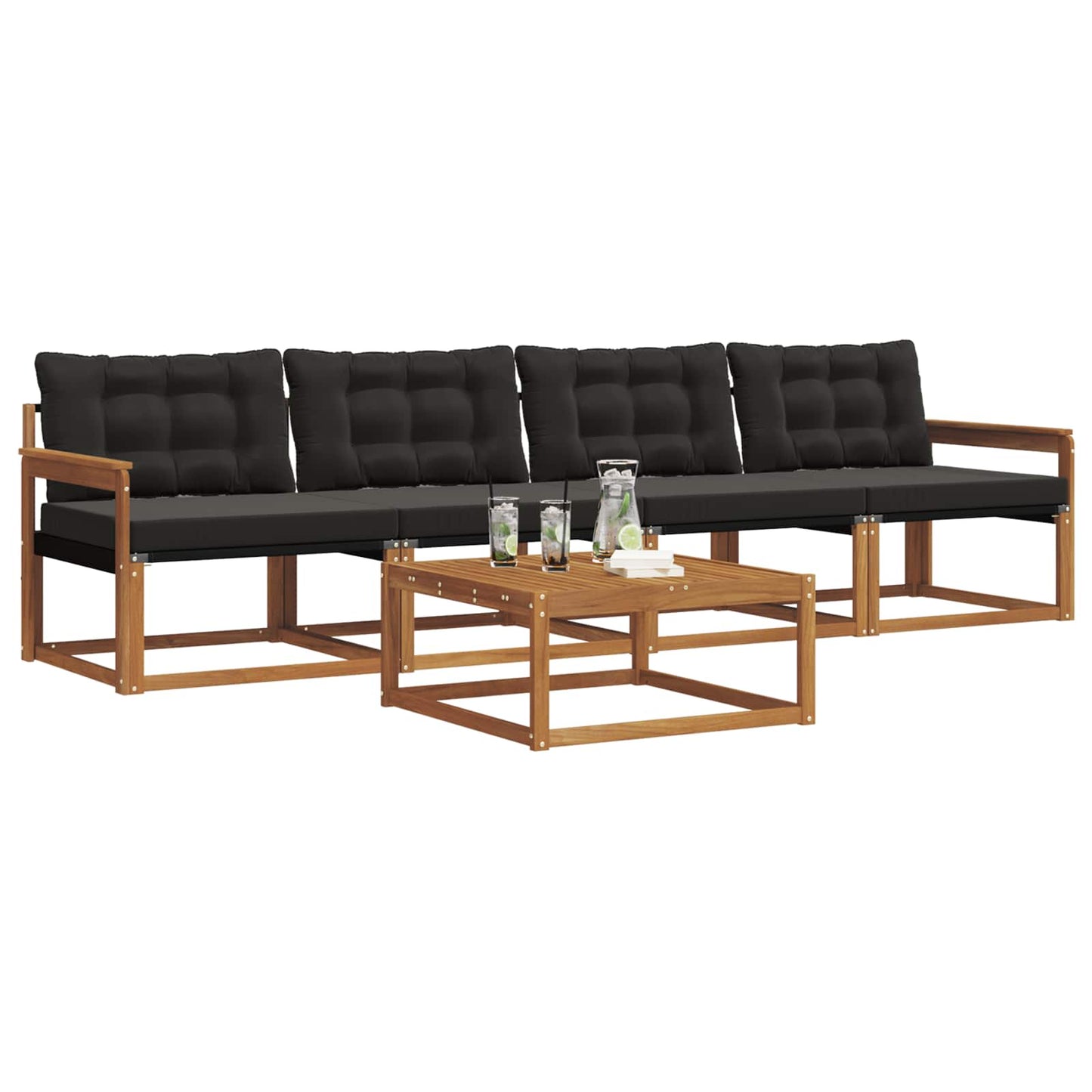 Set di divani da esterno con cuscino 5 pcs Naturale e Nero