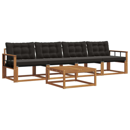Set di divani da esterno con cuscino 5 pcs Naturale e Nero