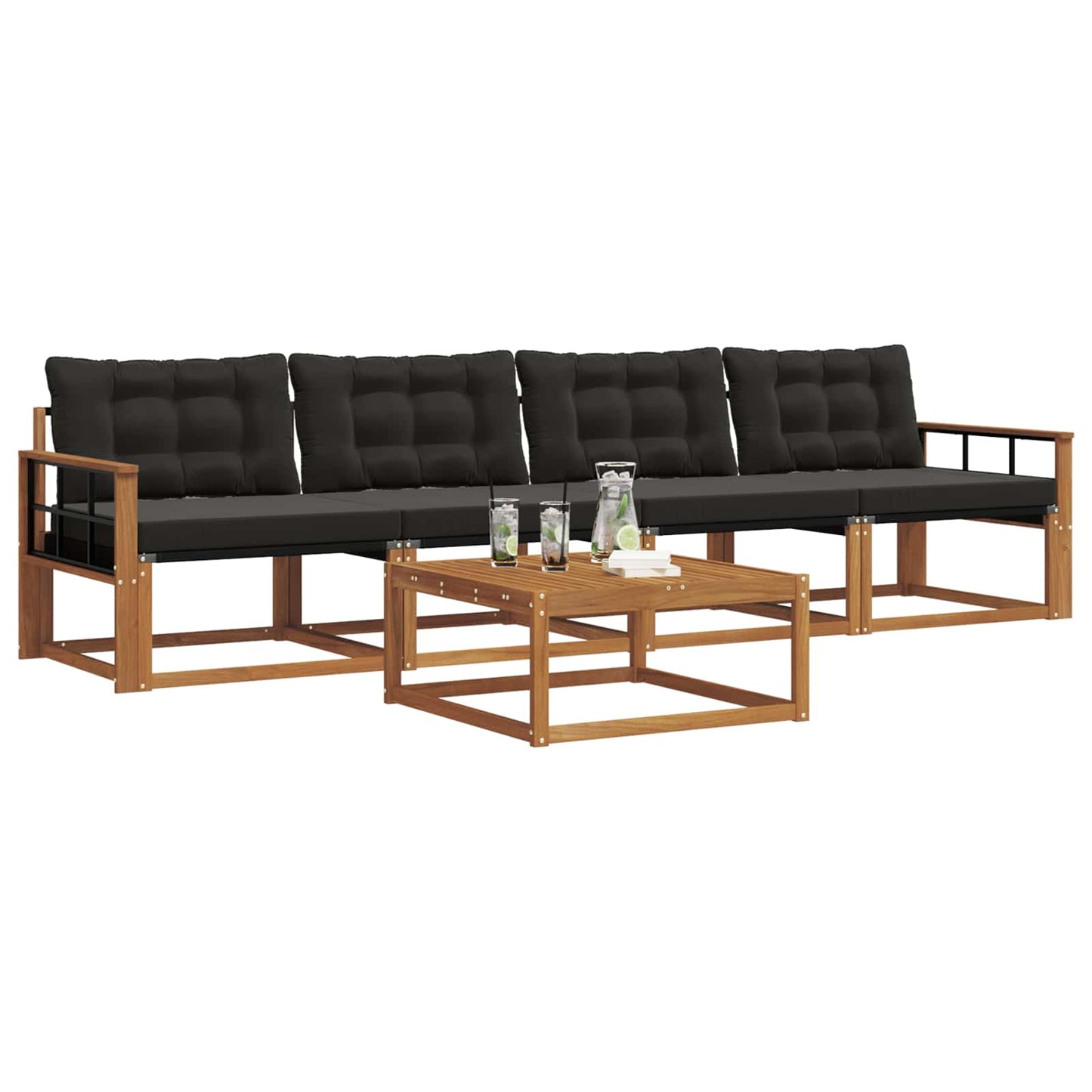 Set di divani da esterno con cuscino 5 pcs Naturale e Nero