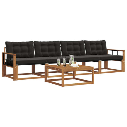 Set di divani da esterno con cuscino 5 pcs Naturale e Nero