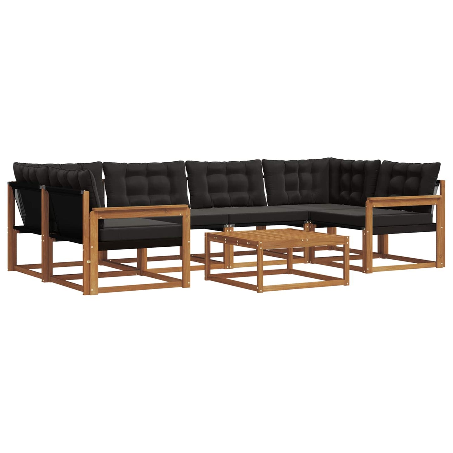 Set di divani da esterno con cuscino 7 pcs Naturale e Nero