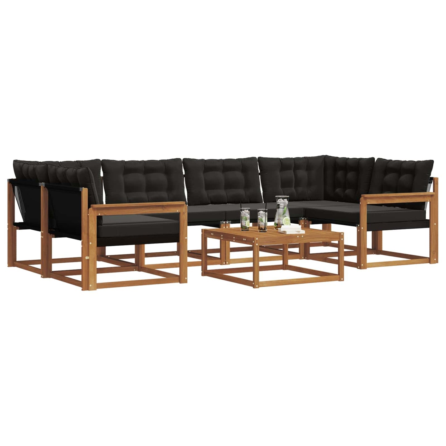 Set di divani da esterno con cuscino 7 pcs Naturale e Nero