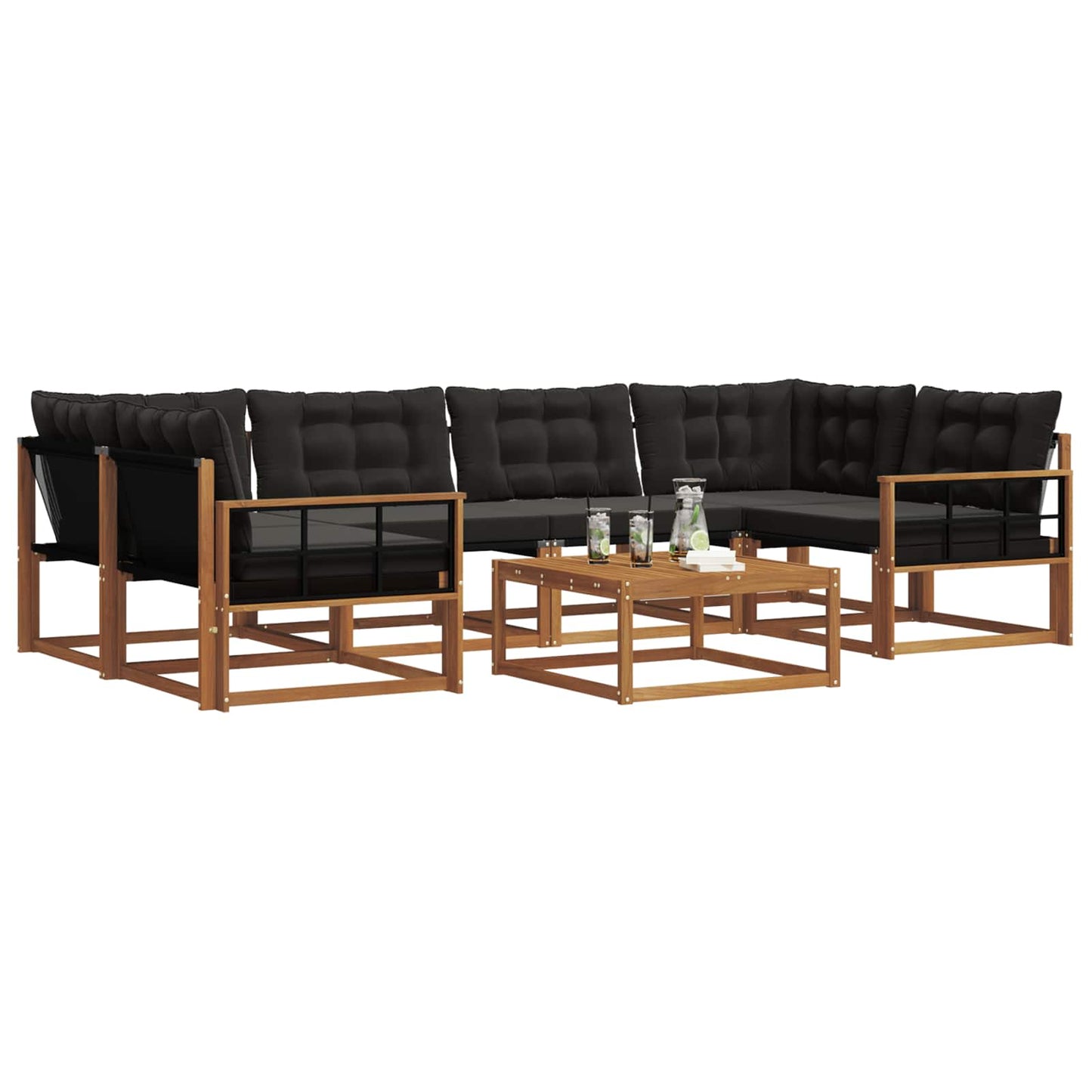 Set di divani da esterno con cuscino 7 pcs Naturale e Nero