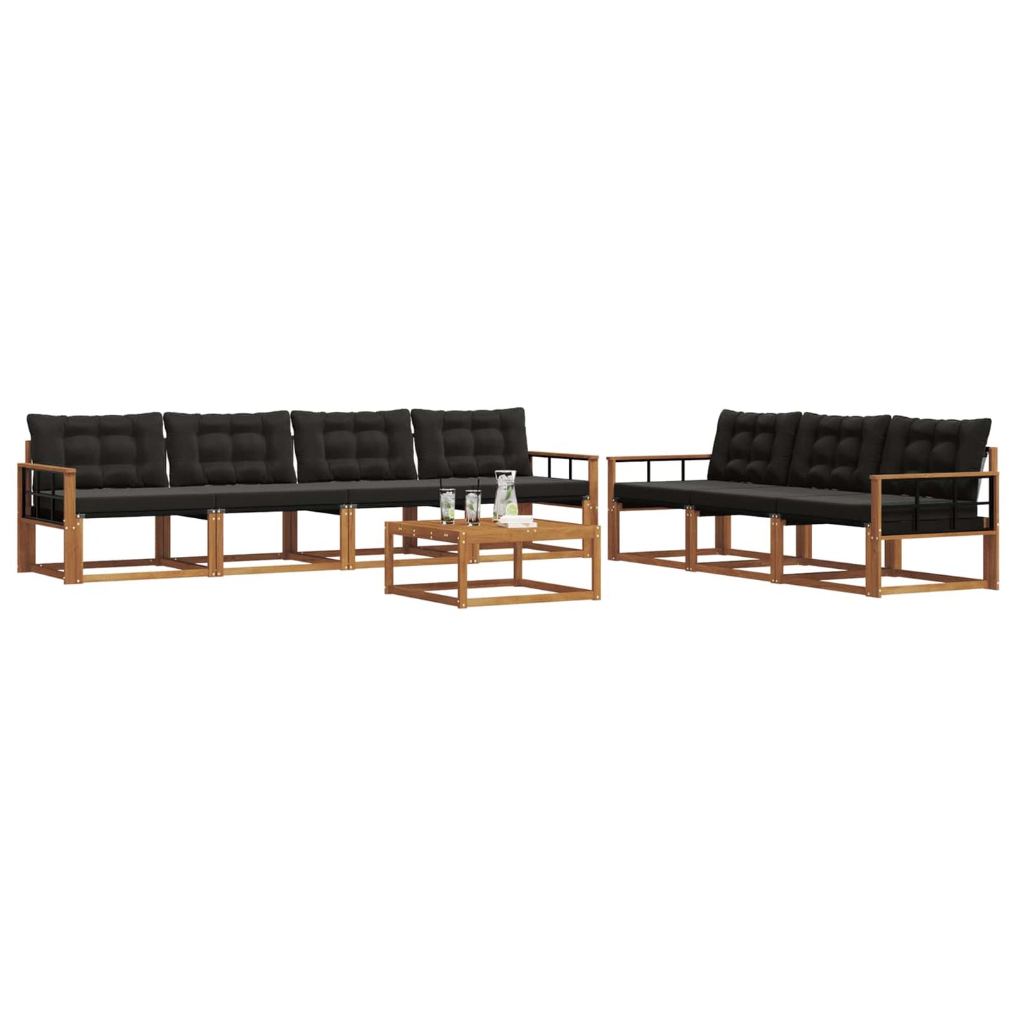 Set di divani da esterno con cuscino 8 pcs Naturale e Nero