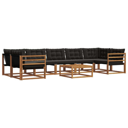 Set di divani da esterno con cuscino 8 pcs Naturale e Nero