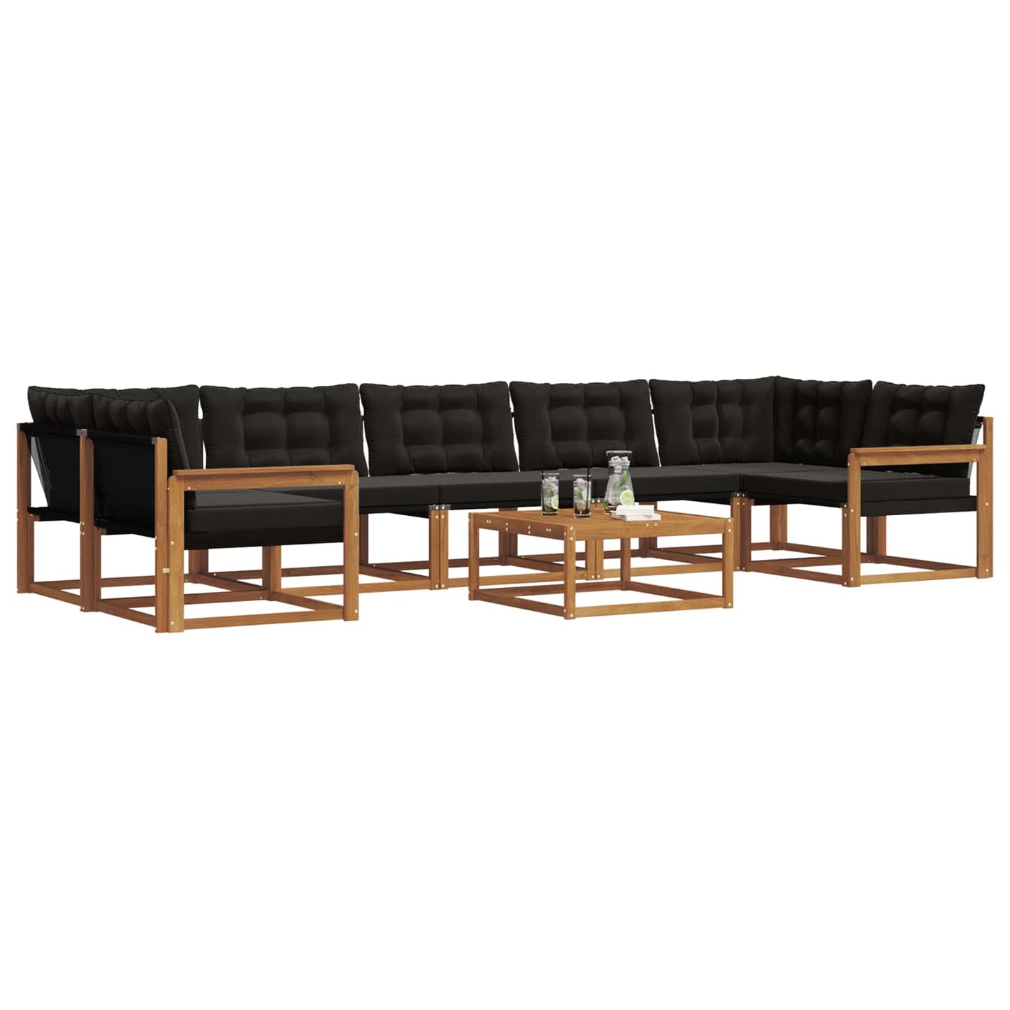 Set di divani da esterno con cuscino 8 pcs Naturale e Nero