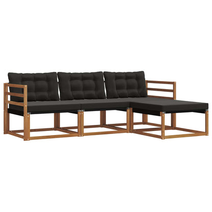 Set di divani da esterno con cuscino 4 pcs Naturale e Nero