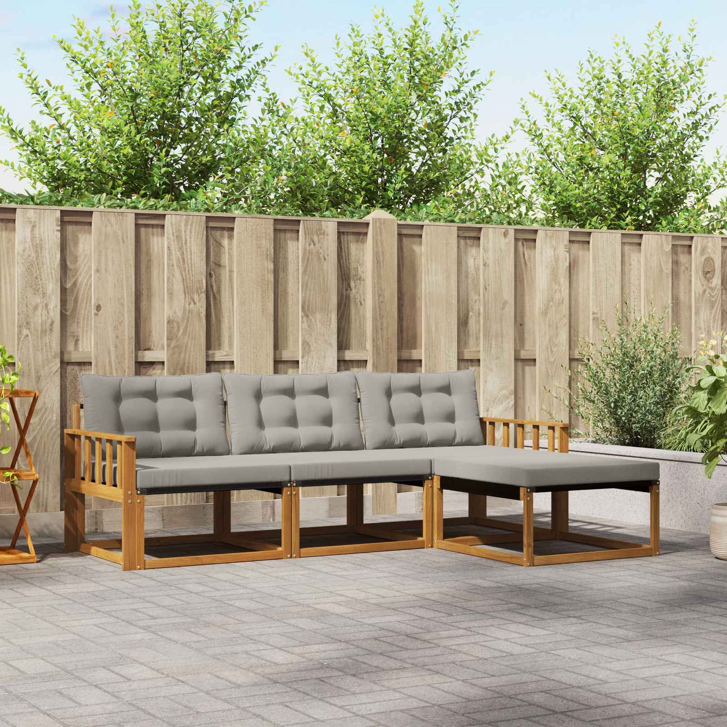 Set di divani da esterno 4 pcs Grigio Naturale e Chiaro