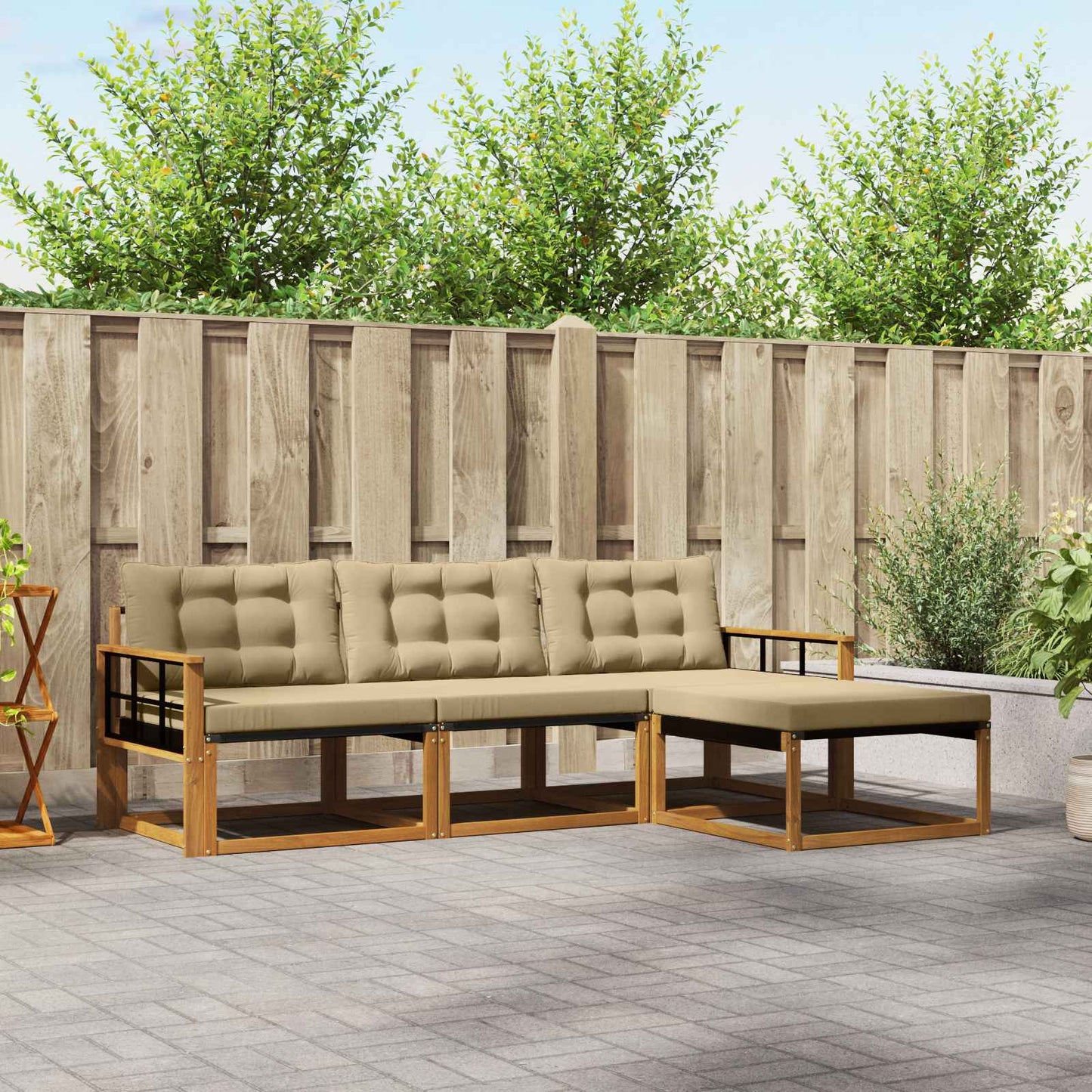 Set di divani da esterno con cuscino 4 pcs Naturale e Beige