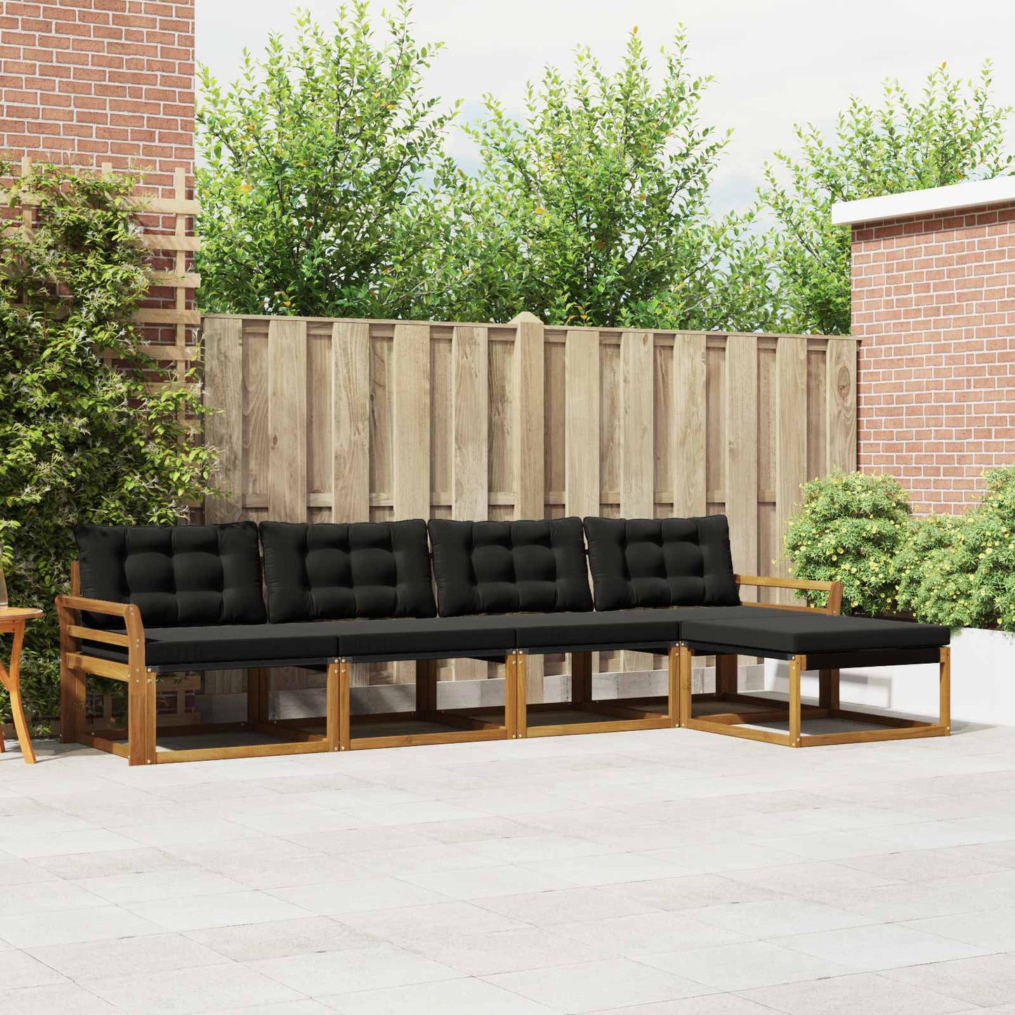 Set di divani da esterno con cuscino 5 pcs Naturale e Nero