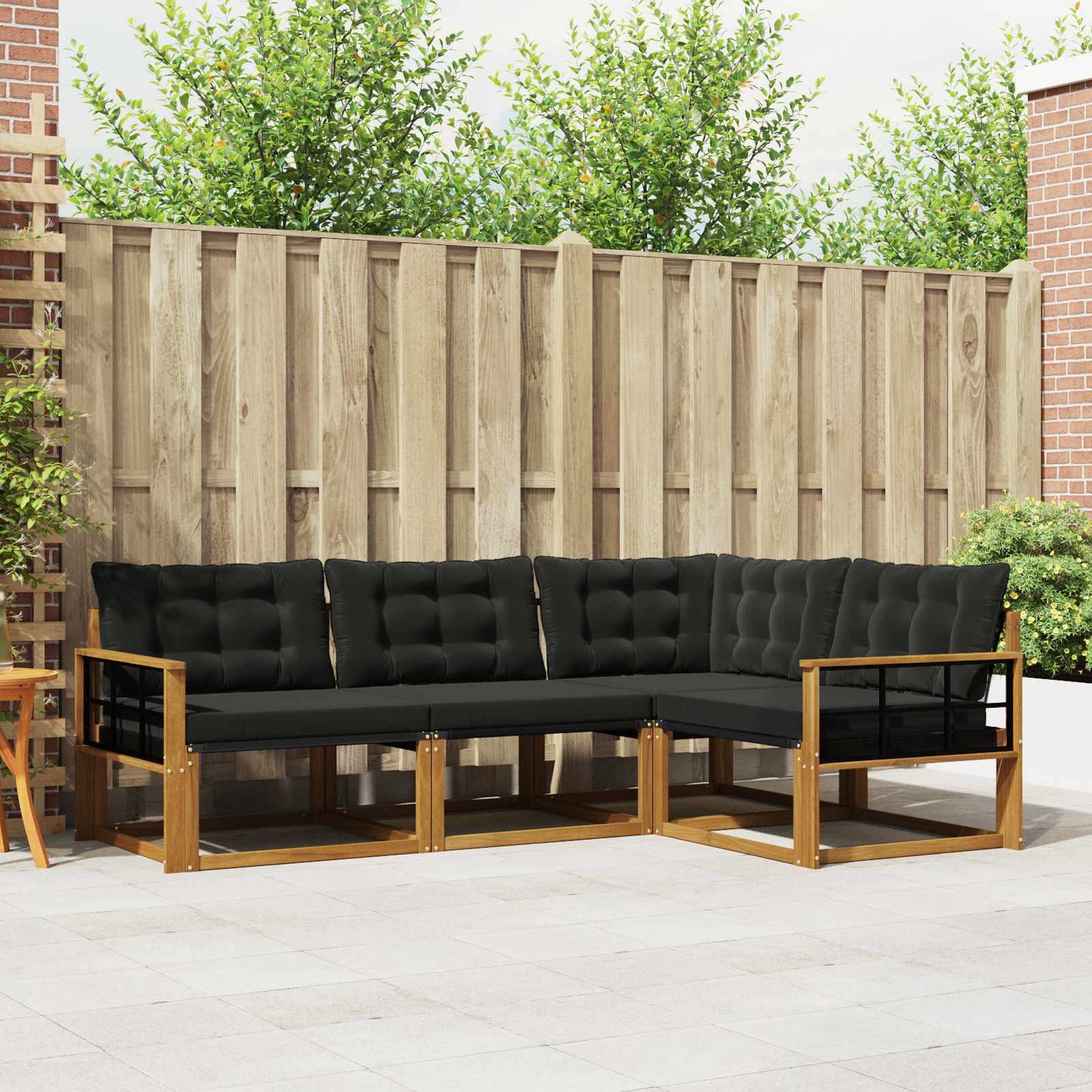 Set di divani con cuscino 4 pcs Naturale e Nero