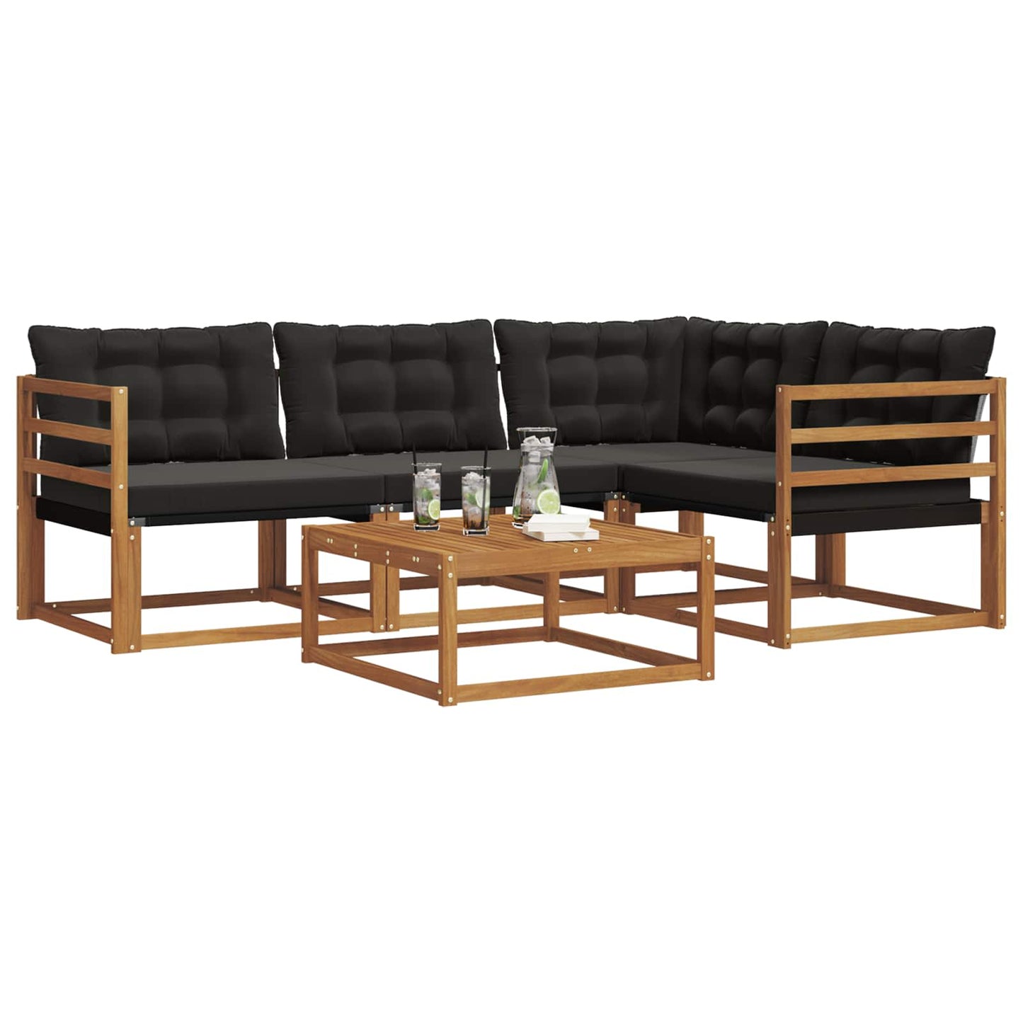 Set di divani da esterno con cuscino 5 pcs Naturale e Nero